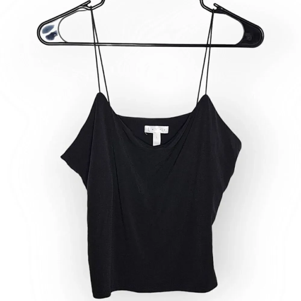 Leith Nordstrom Women's Cowl Neck Spaghetti Strap Crop Top in Black size Large